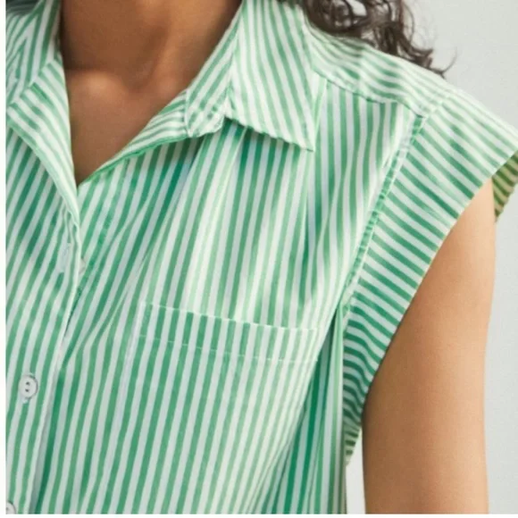 Anthropologie Maeve Clarise Blouse in Green White Stripe - Picture 2 of 7